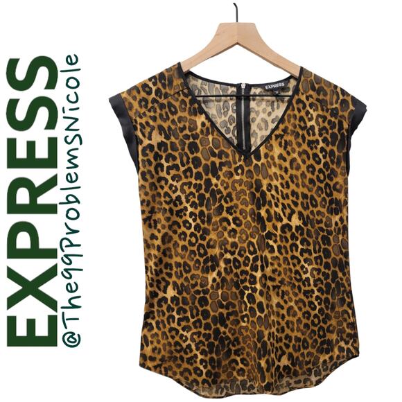 Express Mixed Media Leopard Print Blouse - Picture 1 of 7